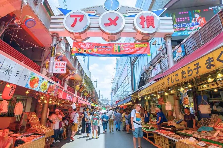 Ameyoko Market in Tokyo, a busy outdoor food market near Ueno Station