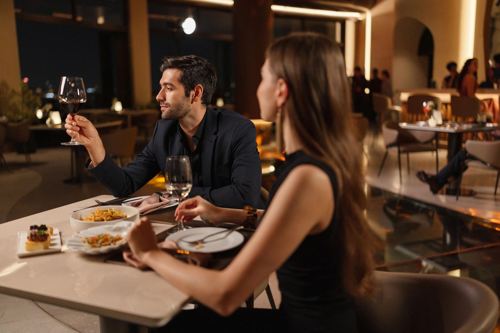 Couple dining at a European restaurant