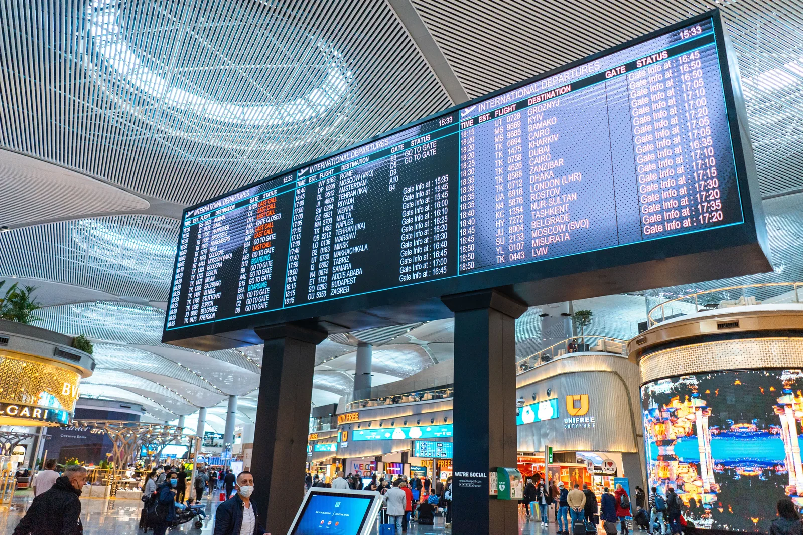 Airport departure board screen
